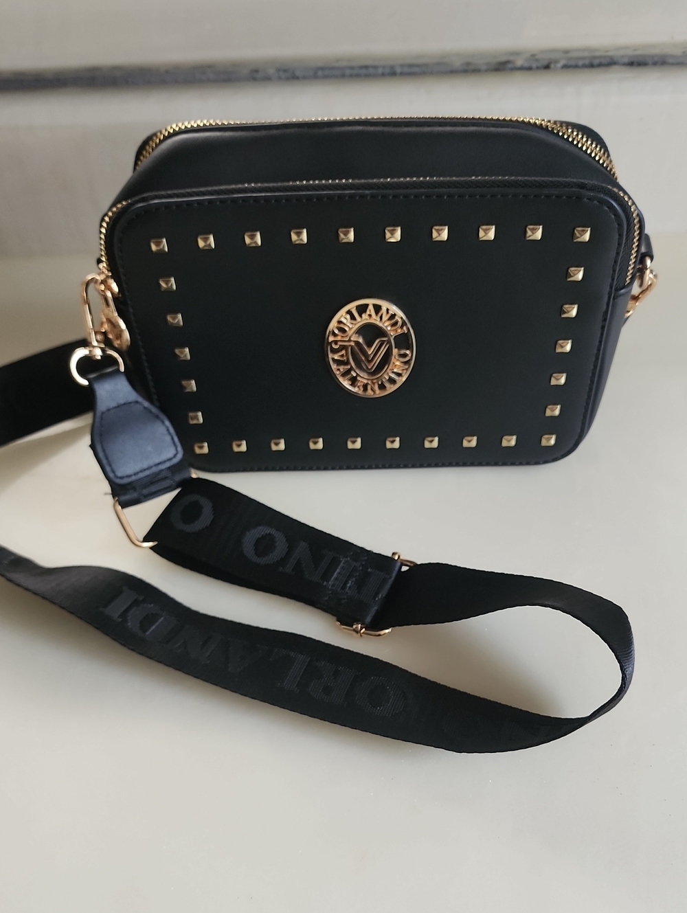 Valentino Black Crossbody Bag with Gold Hardware